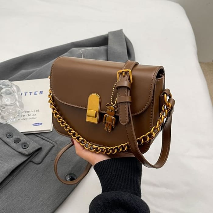 Chained Flap Crossbody Bag - Coffee / One Size