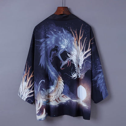 Charming Carp Dragon Print Casual Cardigan Kimono Outerwear