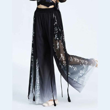 Charming Character Print Flowy Wide Leg Pants - Black / M