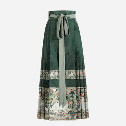 Charming Embroidery Coat High Waist Pleated Skirt - M