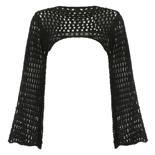 Charming Hollow Shrug Top - Free Size / Black - Tops