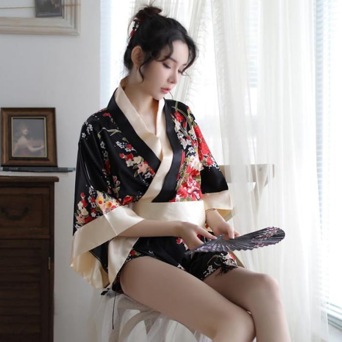 Charming Red Kimono Floral Cosplay Lingerie Dress