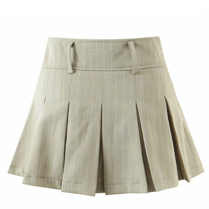 Charming Striped Pleated Skirt - S / Beige