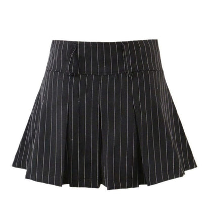 Charming Striped Pleated Skirt - S / Black