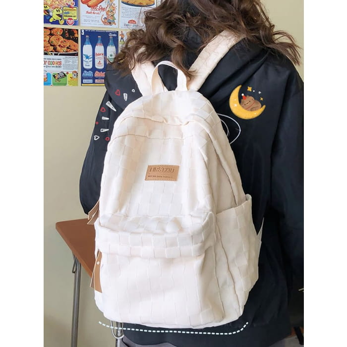 Checked Applique Nylon Backpack