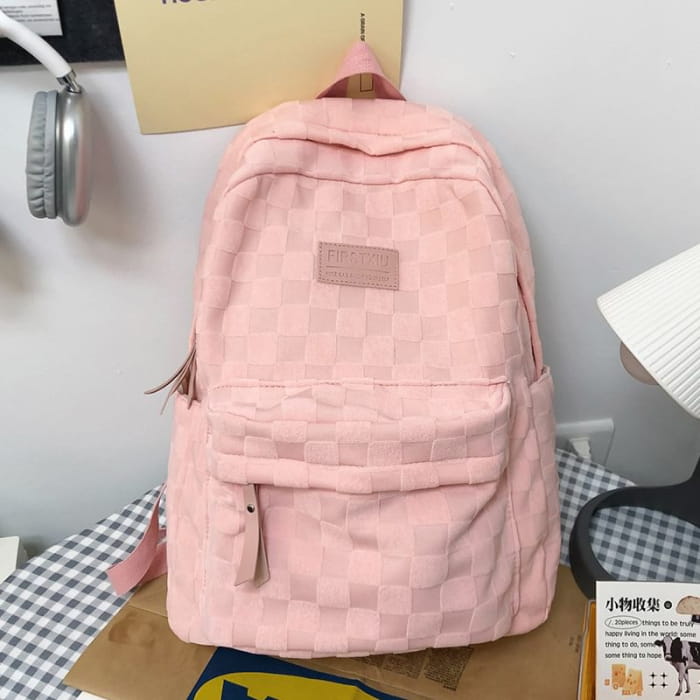 Checked Applique Nylon Backpack