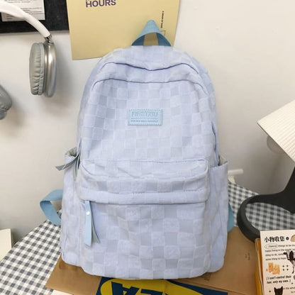 Checked Applique Nylon Backpack - Blue - One Size