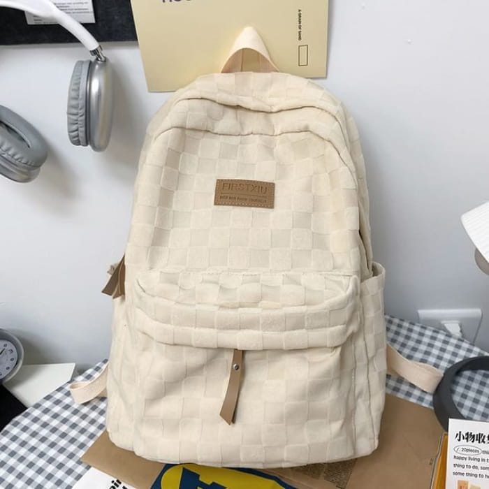 Checked Applique Nylon Backpack - Off-White - One Size