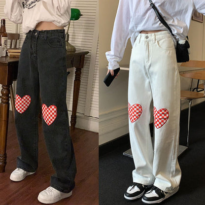 Checker Heart Wide Jeans