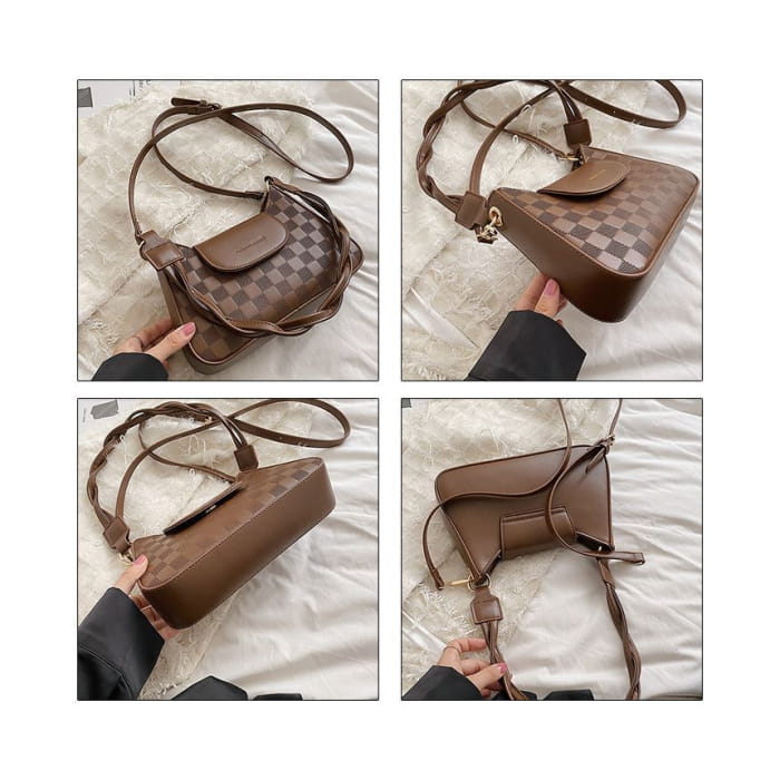 Checkerboard Twisted Strap Shoulder Bag