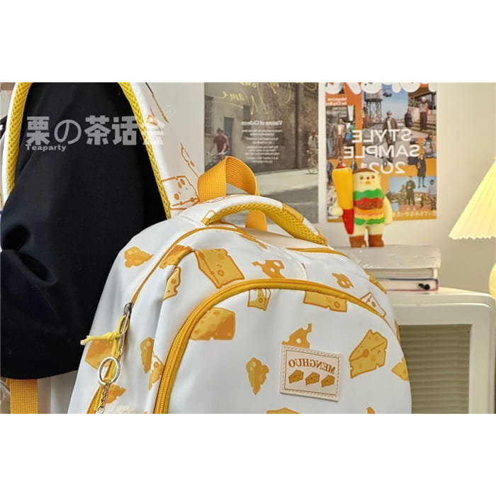 Cheese Print Backpack / Charm / Set - backpack