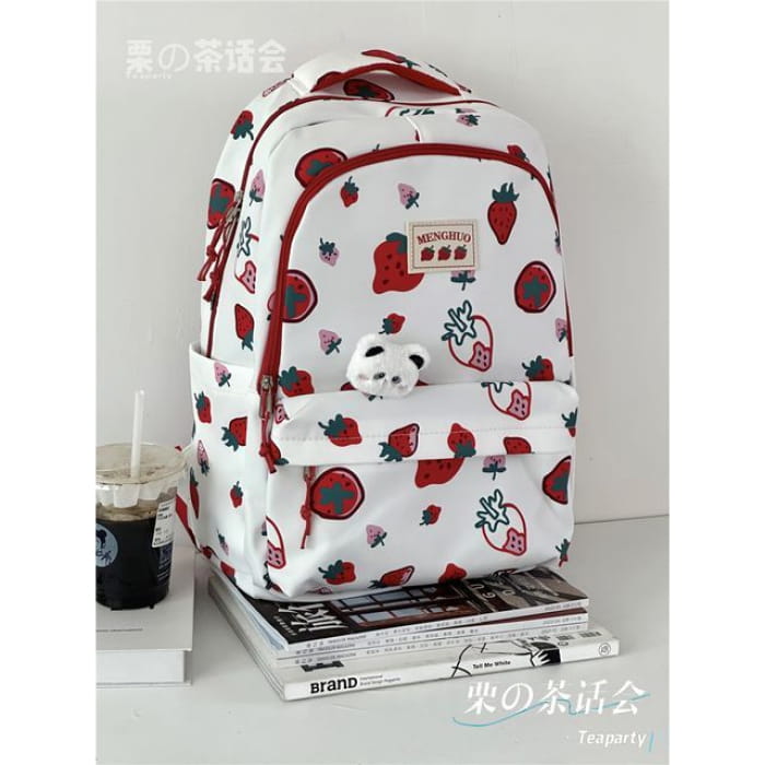 Cheese Print Backpack / Charm / Set - Strawberry - Red