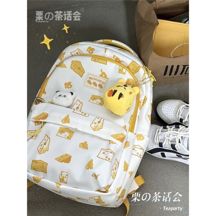 Cheese Print Backpack / Charm / Set - With Mouse - Yellow