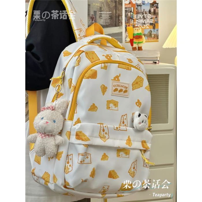 Cheese Print Backpack / Charm / Set - With Rabbit - Yellow