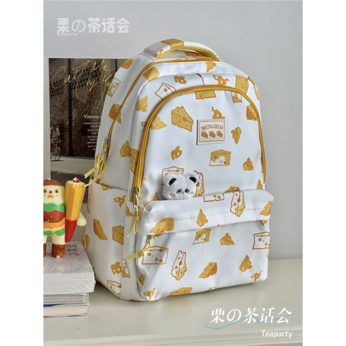 Cheese Print Backpack / Charm / Set - With - Yellow