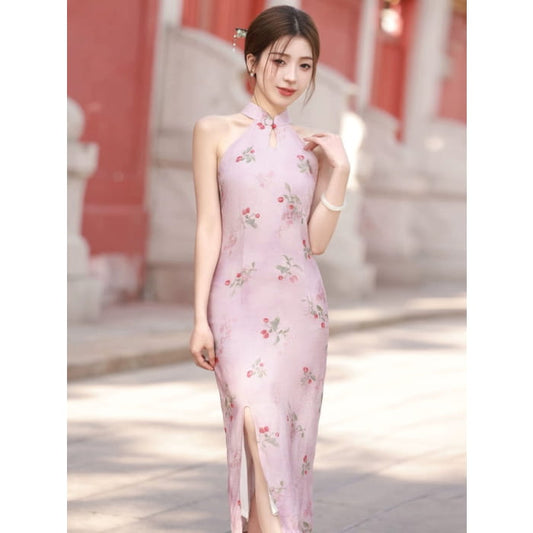 Cherry Berries Pink Cheongsam Dress - XS - Female Hanfu