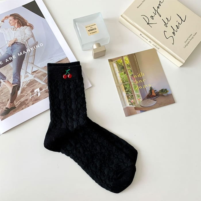 Cherry Embroidered Socks