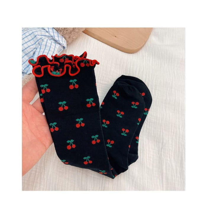 Cherry Print Frill Trim Socks