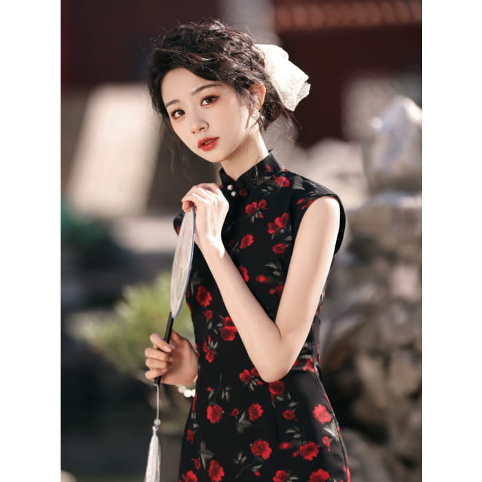 Cherry Roses Elegance Cheongsam - Female Hanfu