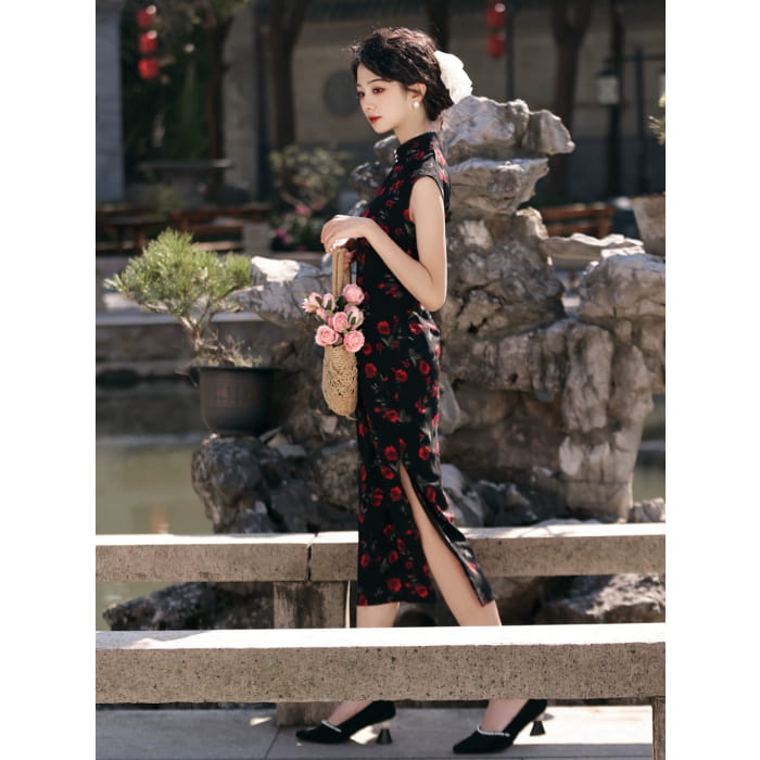 Cherry Roses Elegance Cheongsam - Female Hanfu