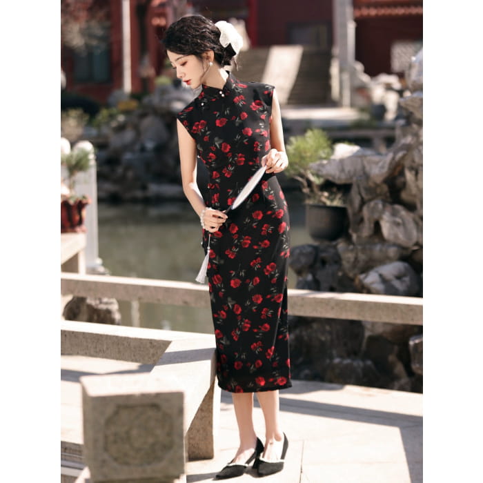 Cherry Roses Elegance Cheongsam - Female Hanfu