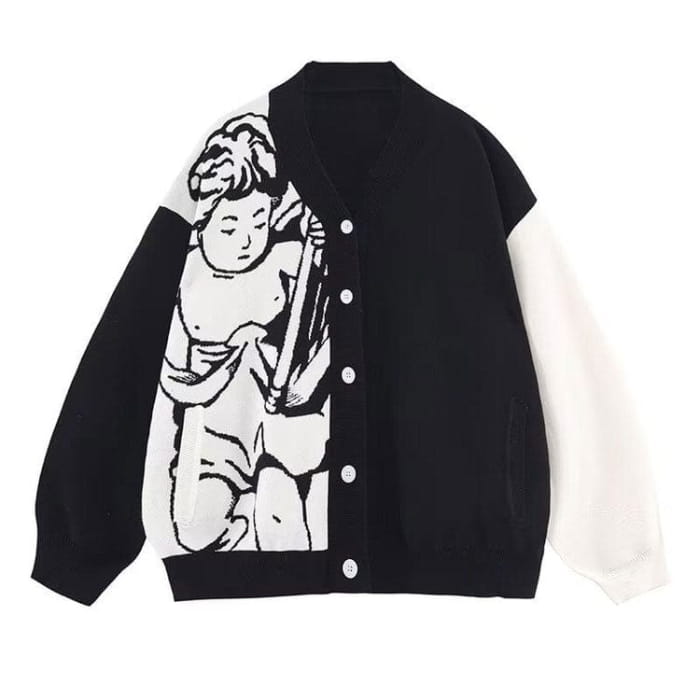 Cherub Asymmetrical Cardigan - S / Black/white