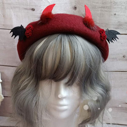 Chic Bat Wings Lolita Beret - Wine Red B / One Size