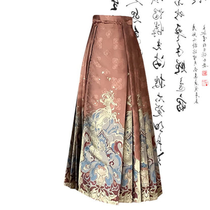 Chic Butterfly Print T-Shirt High Waist Pleated Skirt - M