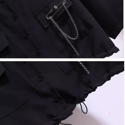 Chic Chain Pocketed Polo T-Shirt Casual Cargo Pants