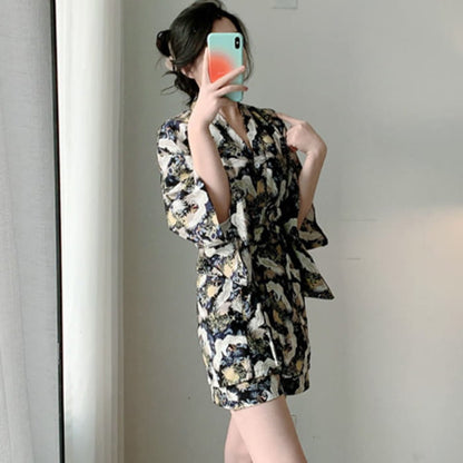 Chic Cotton Crane Print Pajamas