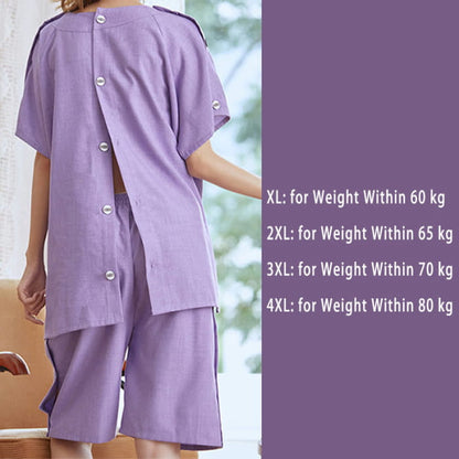 Chic Cotton Solid Color Button Cardigan Pajamas Set - Women