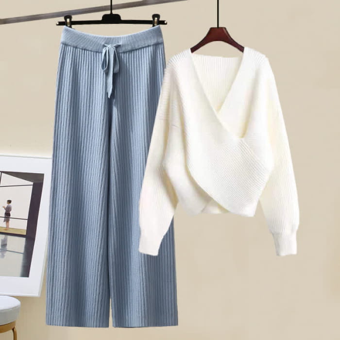 Chic Cross Sweater Knit Casual Pants - Set F / M