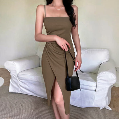 Chic Cross Sweater Ruffled Split Slip Dress Set