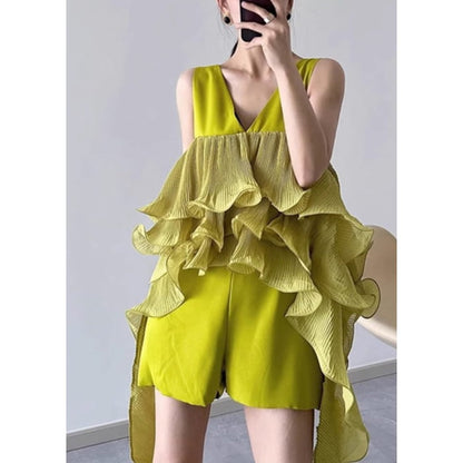 Chic Green V Neck Patchwork Floral Tassel Jumpsuit Summer