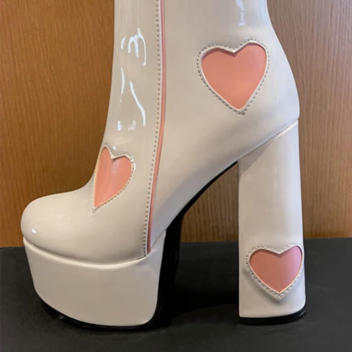 Chic Heart Print Slip-On Platform Boots