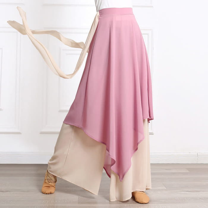 Chic High Waist Lace Up Flowy Wide Leg Casual Pants - Pink