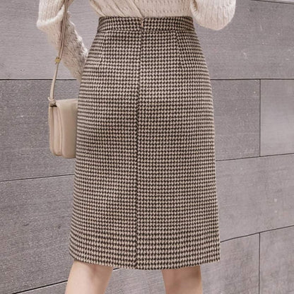 Chic Lattice Print Pocket Split Skirt