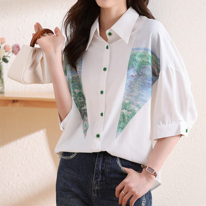 Chic Painting Print Chiffon Lapel Shirt