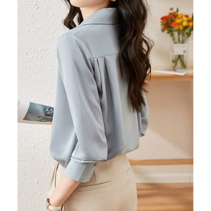 Chic Patchwork Long Sleeve Satin Shirt