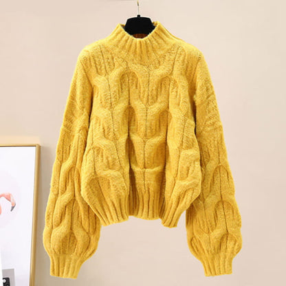 Chic Pure Color Cable Sweater Slip Dress Set - Yellow / M