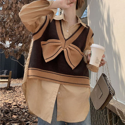 Chocolate Brown Bow Vest - M / Cardigan