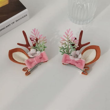 Christmas Deer Horn Party Headband - Hair Clip - Pink