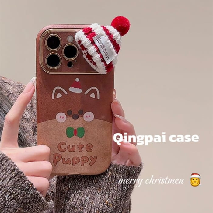 Christmas Dog Phone Case / Mini Knit Beanie Adhesive