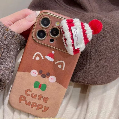 Christmas Dog Phone Case / Mini Knit Beanie Adhesive