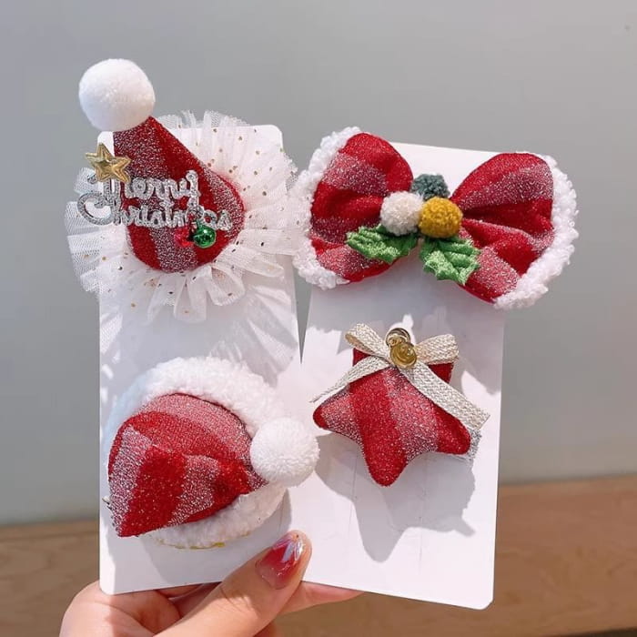 Christmas Fabric Hair Clip / Headband / Set - Fashion