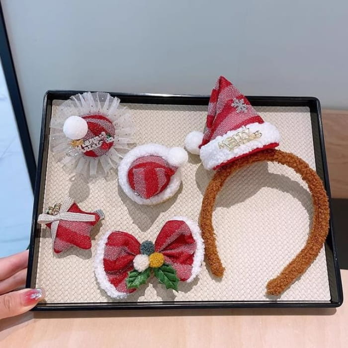 Christmas Fabric Hair Clip / Headband / Set - Fashion