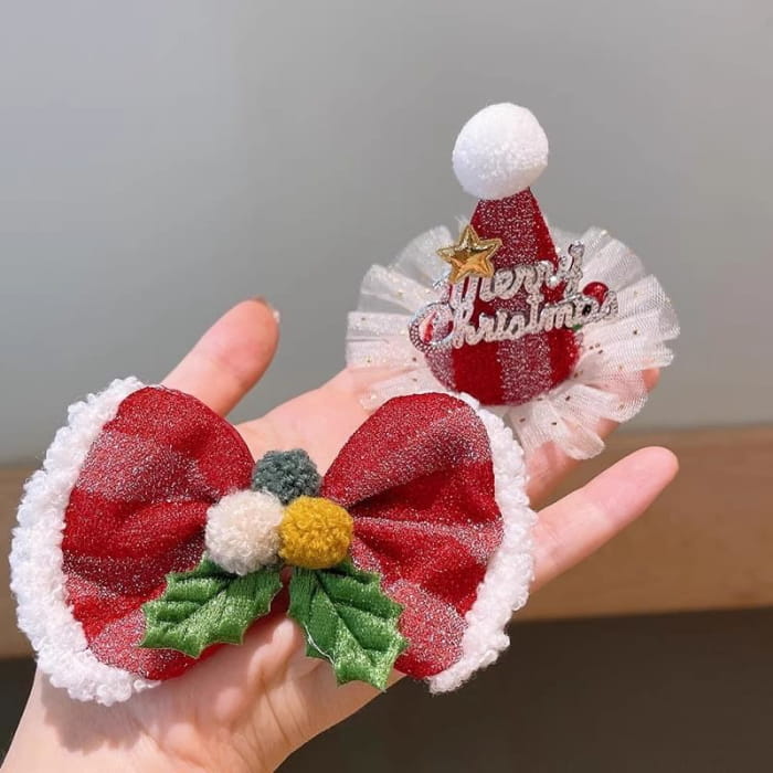 Christmas Fabric Hair Clip / Headband / Set - Fashion