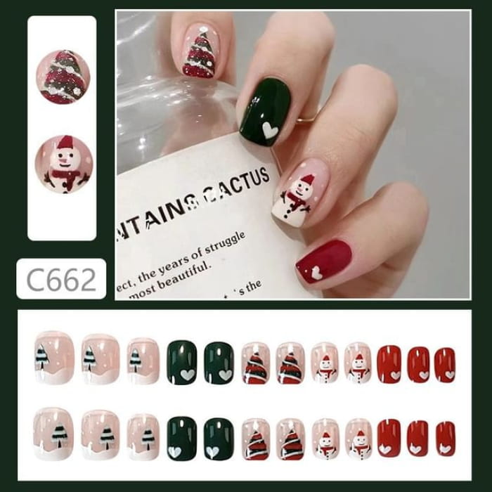 Christmas Press On Nail - E330 - Red & Black - (Glue Jelly