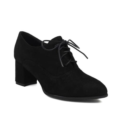 Chunky Heel Pointed Toe Lace - Black / 35