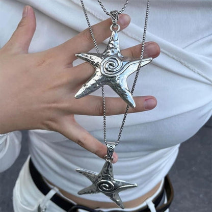 Chunky Starfish Pendant Necklace - Standart / Silver